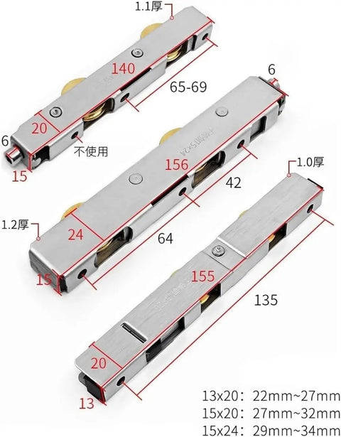Hassle Free Stainless Steel Sliding Door Rollers With Durable Copper Wheel Bearings For Glass Or Aluminum Frames Built Tough with measurements