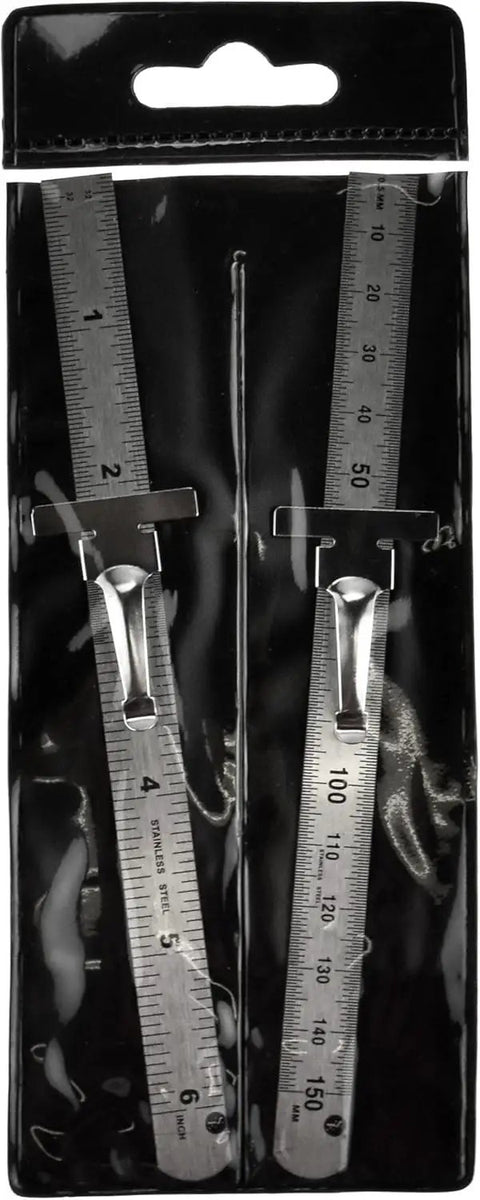 Stainless Steel SAE And Metric Ruler Set With Detachable Clips, Pro Grade Precision Tools, packaged rulers