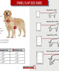 Panel flap size guide illustrated with measurements for Premium Dual Pane Sliding Door Pet Door with Heavy Duty Insulated Thermo Panel.