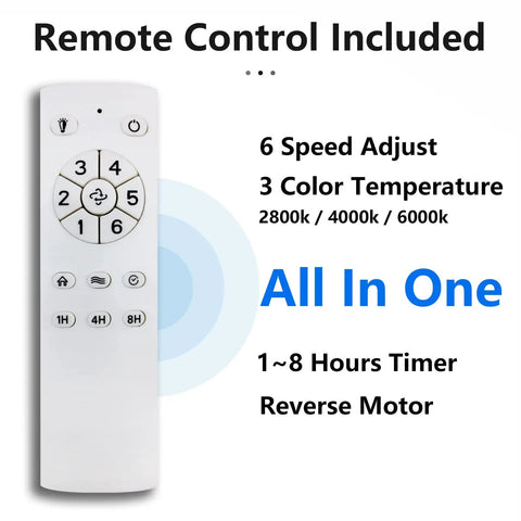 Remote control for Dope 24 Inch Flush Mount Ceiling Fan With Light Kit, offering 6 speeds and 3 color temperatures.