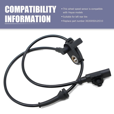 Wheel speed sensor with ABS cable, rear-left, black, OEM 3630050U2010 compatible