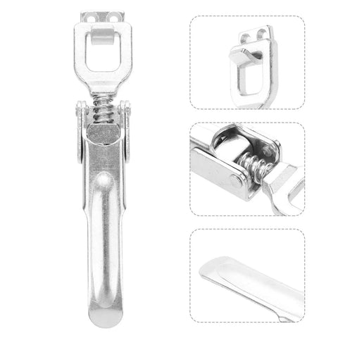 Heavy Duty Stainless Steel Toggle Latch Clamp For Truck Door And Cargo Box Secure Hold Down Lock Strong 304 Grade Metal Hardware For Hauling, silver spring latch close-up