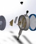 Exploded view of Top Notch 1 Inch Dial Indicator With 0.001 Inch Graduation And 0 To 100 Reading White Face Two And Three Eighths Inch Face Diameter