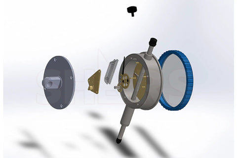 Exploded view of Top Notch 1 Inch Dial Indicator With 0.001 Inch Graduation And 0 To 100 Reading White Face Two And Three Eighths Inch Face Diameter