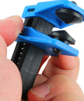 Fluid Line Stopper Clamp Kit With Spring Loaded Plugs For 1/2 In, 3/8 In, And 5/16 In Lines blue plastic and metal close-up