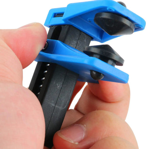 Fluid Line Stopper Clamp Kit With Spring Loaded Plugs For 1/2 In, 3/8 In, And 5/16 In Lines blue plastic and metal close-up