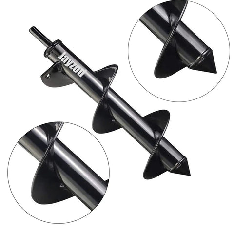Close-up of Garden Auger Drill Bit For Planting 1.6x8.7 And 4x12 Inches Fast Bulb And Bedding Plant Installer Spiral Drill Bit