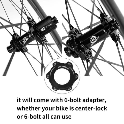 Ultra Light Carbon Road Disc Wheelset With Tubeless Setup And Carbon Spokes, includes 6-bolt adapter, SRAM XDR 12 Speed Ready
