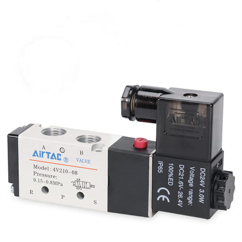 4V210-08 Quarter Inch PT Pneumatic Solenoid Valve Pilot Operated 2 Position 5 Way Aluminum Alloy Body DC24V, side view