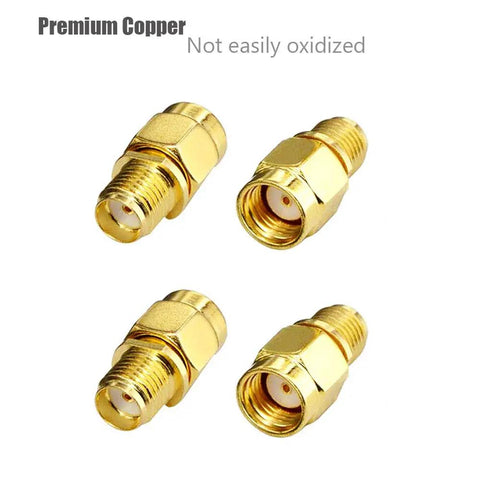 4 Pack SMA Female To RP-SMA Male RF Coaxial Adapters For Antennas And Wireless Gear, copper core, displayed on white background