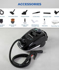 Compact Dry Steam Cleaner 1700W Commercial Grade with accessories for versatile cleaning uses.
