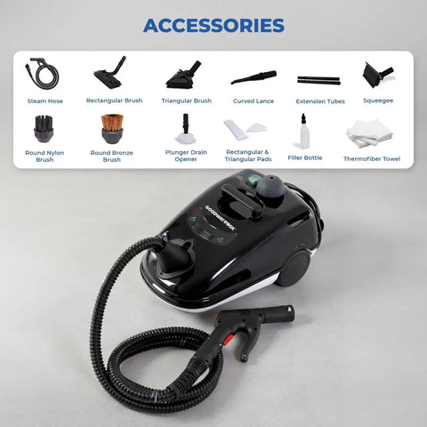 Compact Dry Steam Cleaner 1700W Commercial Grade with accessories for versatile cleaning uses.