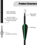 30 Inch Carbon Arrows 7 Pack With Removable Tips For Compound And Recurve Bows, 100 Grain Rotatable Broadheads diagram