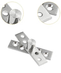 Three Piece 360 Degree Rotating Door Hinges Center Pivot Set stainless steel close-up with drilled holes.