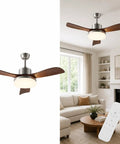 MADISH 42 Inch Ceiling Fan with Lights and Remote in modern living room, 3 blade wood grain design, integrated LED light.