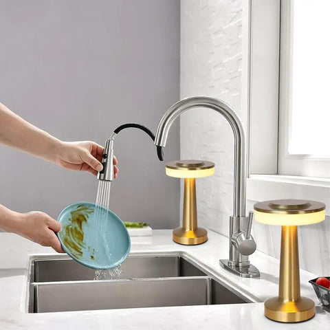 Pull Down Sprayer Kitchen Faucet With Multitask Mode, High Arc Single Handle Pull Out Sink Faucet For No Fuss Cleanup In RV, Laundry Or Bar Areas, Smooth Swivel, Durable Stainless Construction