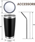 Eight Tough As Nails Twenty Ounce Double Wall Insulated Stainless Steel Tumblers With Secure Lids And Straws That Keep Your Sippin Frosty Or Steaming Hot All Day Long In Sleek Black Finish with lid and straw dimensions