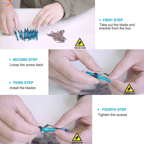 Instructions for assembling 20 Inch Carbon Crossbow Bolts With Broadheads Set For Hunting And Outdoor Practice, 12 Red Arrows and 6 Broadheads.