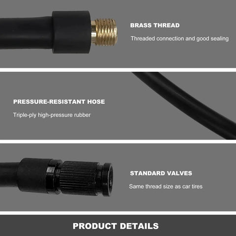 Tire Inflator Extension Tube Nineteen Point Seven Inch Flexible Air Pump Hose Adapter With Brass Screw Thread Universal Valve