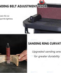 Tough As Nails Wood Sander With A Mighty 500 Watt Motor Vertical Oscillating Belt And Drum Kit showing sanding belt adjustment knob and curved sanding ring.