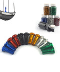 Colorful Spoke Cap Set For Mountain And Road Bikes, 60Pcs 14G Iron Nipple Caps, 7 Color Options in display jars and on wheel