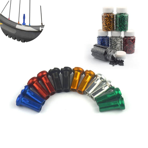 Colorful Spoke Cap Set For Mountain And Road Bikes, 60Pcs 14G Iron Nipple Caps, 7 Color Options in display jars and on wheel