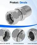Beefy Hydraulic Straight Through Swivel Adapter One Quarter Inch NPTF Male To Three Eighths Inch JIC 37 Degree Female Flare Connector, steel