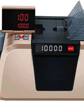 Slick Money Counter With Smart Infrared Fake Note Detection Heavy Duty Cash Counting Machine Quiet LCD display from the front showing digital readout.
