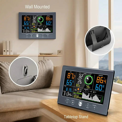 All In One Wireless Indoor Outdoor Weather Station For Home Setup With Rain Gauge Atomic Clock Wind Speed And Direction Display