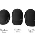 Bump Cap Baseball Hat Style Head Protection With Lightweight Design, showing micro, short, and long brim options in black.