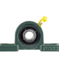 Front view of Heavy Duty Pillow Block Mounted Ball Bearing UCP202-10 with five-eighth inch bore in cast iron housing.