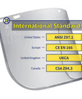 Full Face Safety Shield With Clear Extrusion-Grade Polycarbonate Visor, Meets ANSI Z87.1 CE EN166 CSA Z94.3 UKCA Standards
