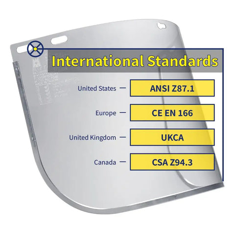 Full Face Safety Shield With Clear Extrusion-Grade Polycarbonate Visor, Meets ANSI Z87.1 CE EN166 CSA Z94.3 UKCA Standards