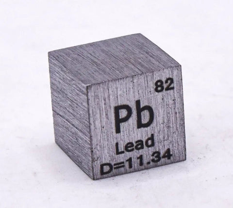 0.39 Inch 10mm Lead Cube Pb 99.9 Percent Pure With Acrylic Display Case Heavy Metal Block for Science Class, engraved periodic table.