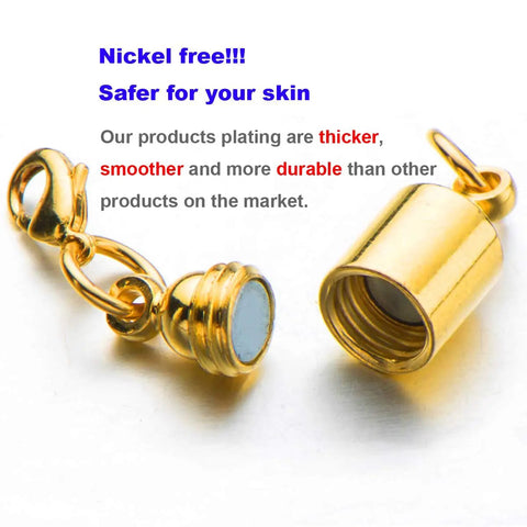 Close-up of gold finish magnetic Screw-In Lobster Clasps For Necklaces And Bracelets With Magnetic Lock, 4 Pack.