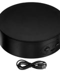 Electric Rotating Display Turntable In Sleek Black with USB cord, designed for retail product showcases and exhibitions.