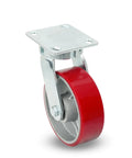 Six Inch Kingpinless Polyurethane Swivel Caster With Reinforced Steel Core 1500 Pound Heavy Duty Rating shown from the side.
