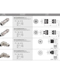 Chart showing M12 6 Pin Female Circular Connector A Coded IP67 Waterproof Shielded Metal Body 12mm Thread Lock specifications