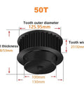 Rock Hard 50 Tooth 8M Htd Timing Pulley Built Tough From Premium Carbon Steel High Octane Drive dimensions with tooth outer diameter 125.95mm.