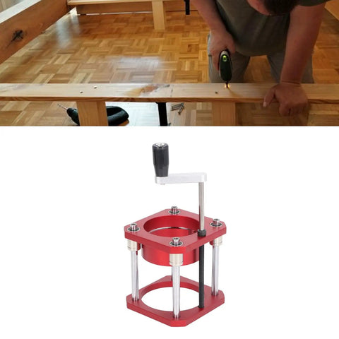 Rock Solid Router Lift Base Built With Premium Aluminum Alloy And Stainless Steel Table Raising Rig For 64 To 65mm Tools on workbench with drill.