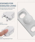 Push To Open Cabinet Hardware 8 Pack Self Closing Latch for kitchen cabinets, close-up of latch mechanism and smooth surface
