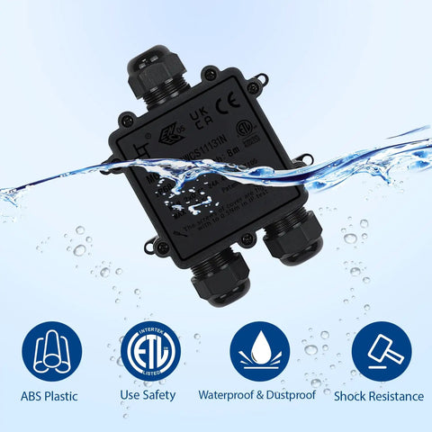IP68 Outdoor Junction Box For Trailers And Outdoor Electrical Installations, 3 Way Enclosure With M25 Cable Glands submerged in water