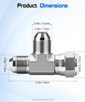 Run Tee Swivel Hose Fittings 3/8 JIC 9/16-18 SAE J514 Standard Carbon Steel Swivel Tee With 360 Degree Branch Port And 3/8 JIC Male Opposite Ports Easy Alignment And Less Hose Stress For Hydraulic Lines, dimension diagram
