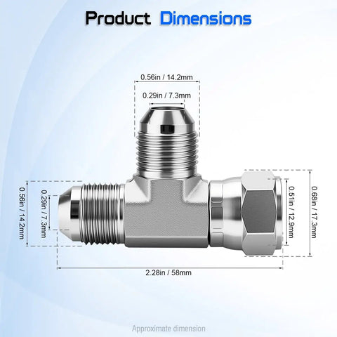 Run Tee Swivel Hose Fittings 3/8 JIC 9/16-18 SAE J514 Standard Carbon Steel Swivel Tee With 360 Degree Branch Port And 3/8 JIC Male Opposite Ports Easy Alignment And Less Hose Stress For Hydraulic Lines, dimension diagram