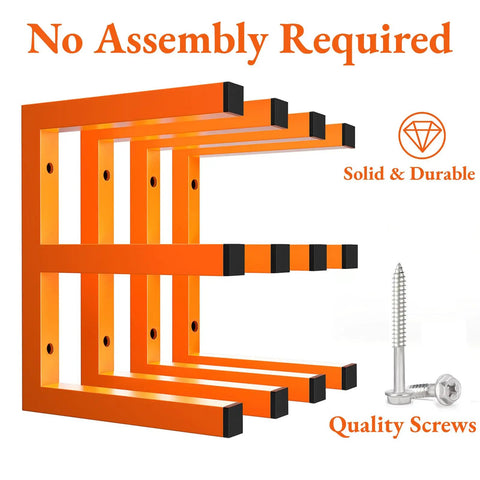 Heavy Duty Wall Mounted Lumber Rack Go Big Or Go Home Holds Over A Ton Knock Clutter Outta The Way Super Metal Wood Organizer Shelf For Garage Workshop 4 Pack Orange with bright orange steel structure and quality screws.