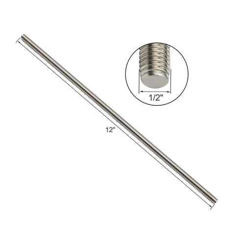 Zadery 304 stainless steel 1/2-13 fully threaded rod, 12 in long, 4-piece set
