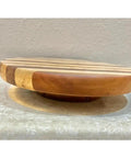 Vintage Handmade Multiwood Lazy Susan Charcuterie Board And Revolving Table Tray For Non Slip Kitchen Use Condiment Spice Rack And Table Organization Display, showcasing wooden grain detail.