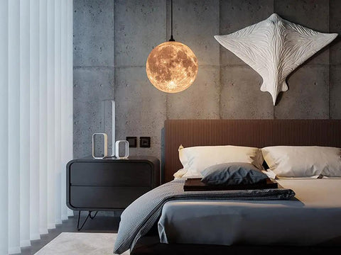 Resin Moon Pendant Lamp With Plug In Adjustable Cord 3D Printed Hanging Ceiling Light Fixture For Home Office Bar Cafe E26 Socket