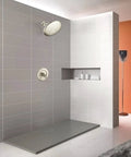 Modern bathroom with Gibson Posi Temp Valve Trim Kit Brushed Nickel With Metal Construction And Easy Adjust Lever And Red Blue Temperature Indicator