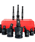 Rugged 10 Piece Impact Swivel Socket Set With CrMo Steel Includes Quarter Inch Three Eighth Inch And Half Inch Sockets Universal Joint